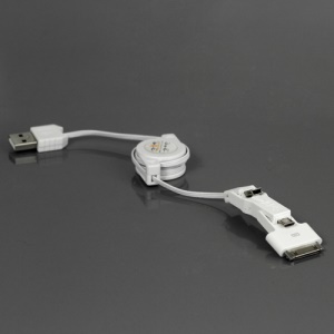 3 in 1 Micro + Mini + Apple 30 Pin / Samsung Galaxy Tab 30 Pin Retractable USB Sync Charger Cable for The New iPad iPhone 4S iPod HTC BlackBerry Samsung Galaxy Tab - White
