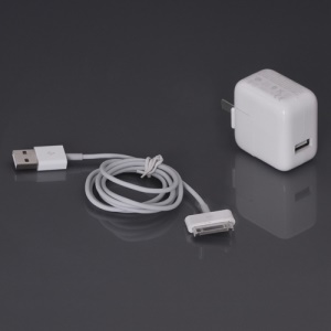 10W USB Power Adapter Charger A1357 w/ Charging Data Cable for iPad iPhone iPod - US Plug (OEM, with Package Box)