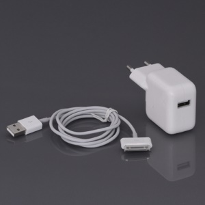 10W USB Power Adapter Charger A1357 w/ Charging Data Cable for iPad iPhone iPod - EU Plug (OEM, with Package Box)