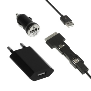 3 in 1 Multi-Function Charger Kit for iPod iPhone 4 4S Samsung HTC Sony Blackberry etc EU Plug - Black
