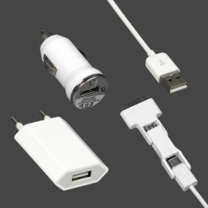 3 in 1 Multi-Function Charger Kit for iPod iPhone 4 4S Samsung HTC Sony Blackberry etc  EU Plug- White