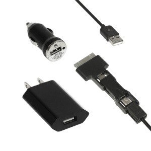 3 in 1 Multi-Function Charger Kit for iPod iPhone 4 4S Samsung HTC Sony Blackberry etc US Plug- Black