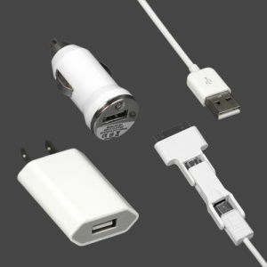 3 in 1 Multi-Functional US Plug Charger Kit for iPod iPhone 4 4S Samsung HTC Sony Blackberry etc - White