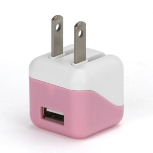1A USB AC Home Wall Travel Charger Adapter for iPhone 5 iPad Mini iPod Touch 5 Nano 7 - White / Pink