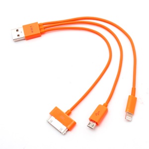 3 IN 1 Lightning 8 Pin + 30 Pin + Micro USB Data Sync Charging Cable for iPhone iPad Samsung HTC Smartphones All Samsung Tablets - Orange