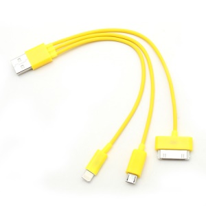 3 IN 1 Lightning 8 Pin + 30 Pin + Micro USB Data Sync Charging Cable for iPhone iPad Samsung HTC Smartphones All Samsung Tablets - Yellow