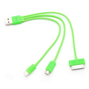 3 IN 1 Lightning 8 Pin + 30 Pin + Micro USB Data Sync Charging Cable for iPhone iPad Samsung HTC Smartphones All Samsung Tablets - Green