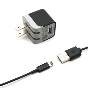 2 in 1 Griffin Wall Charger Travel Kit + Lightning 8pin to USB Cable for iPhone 5 / iPod Touch 5 / iPad Mini - US Plug / Black
