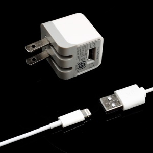 2 in 1 Griffin Wall Charger Travel Kit + Lightning 8pin to USB Cable for iPhone 5 / iPod Touch 5 / iPad Mini - US Plug / White