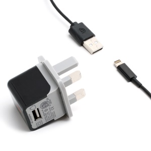 2 in 1 Griffin Home Charger Travel Kit + Lightning 8pin to USB Cable for iPhone 5 / iPod Touch 5 / iPad Mini - UK Plug / Black