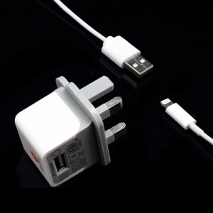 2 in 1 Griffin Home Charger Travel Kit + Lightning 8pin to USB Cable for iPhone 5 / iPod Touch 5 / iPad Mini - UK Plug / White