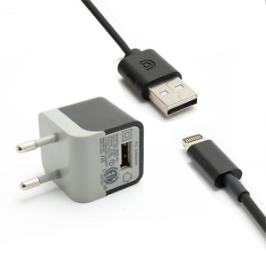 2 in 1 Griffin Wall Charger Travel kit + Lightning 8pin to USB Cable for iPhone 5 / iPod Touch 5 / iPad Mini - EU Plug / Black