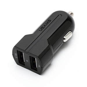 USAMS 2 Port Dual USB Car Charger Adapter for iPhone iPad iPod Samsung HTC Sony - Black