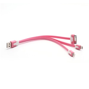 3 in 1 Lightning + 30 Pin + Micro USB Data Sync Charge USB Cable for iPhone 5 / 4S Samsung Galaxy S IV HTC - Pink