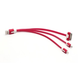 3 in 1 Lightning + 30 Pin + Micro USB Data Sync Charge USB Cable for iPhone 5 / 4S Samsung Galaxy S IV HTC - Red
