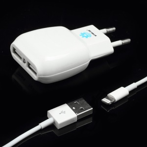 Star Go Dual USB Port AC Wall Charger w/ Lightning 8pin to USB Cable for iPhone 5 iPad Mini iPod Touch 5 EU Plug (ST-08)