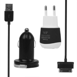Samsung Galaxy Tab P1000/P7500 Wall Charger + Car Charger + Data Cable Euro Plug - Black