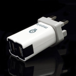 Monie 2.1A Dual USB Port Wall Home Travel Charger Adapter for iPad iPhone iPod Samsung etc - UK Plug (ST-102)
