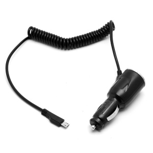 In-Vehicle MicroUSB Car Charger w/ Coil Cord for Samsung HTC LG Sony etc (Extended MicroUSB Connector)