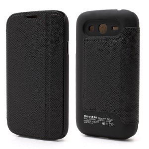 2400mAh Keva Leather Flip Extended Battery Cover Housing for Samsung Galaxy Grand i9082 - Black