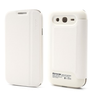 2400mAh Keva Leather Flip Extended Battery Cover Housing for Samsung Galaxy Grand i9082 - White