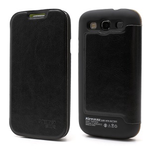 2400mAh Keva Folio Style Extended Battery Leather Housing Cover for Samsung Galaxy S3 i9300 - Black