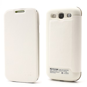 2400mAh Keva Folio Style Extended Battery Leather Housing Cover for Samsung Galaxy S3 i9300 - White