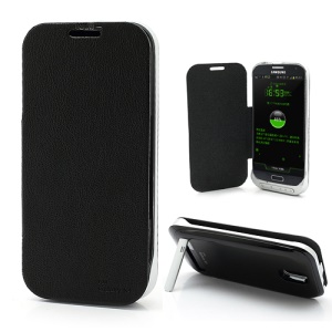 3200mAh Flip Leather Extended Battery Charger Case for Samsung Galaxy S4 i9500 - Black