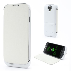 3300mAh Leather Flip Battery Backup Power Case for Samsung Galaxy S IV S4 i9500 i9502 i9505 - White