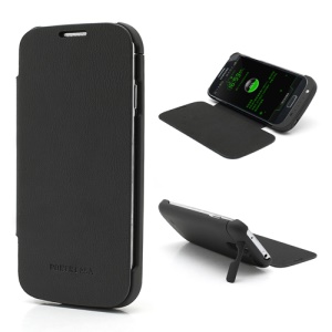 3200mAh Slidling Power Bank Battery Charger Case w/ Front Leather Cover for Samsung Galaxy S4 i9500 i9502 i9505 - Black