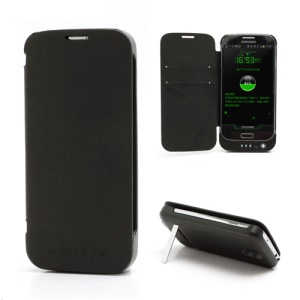 3800mAh Backup Battery Leather Stand Case for Samsung Galaxy S IV S4 i9500 i9502 i9505 - Black