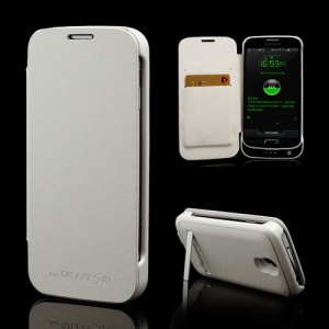 3800mAh Backup Battery Leather Stand Case for Samsung Galaxy S IV S4 i9500 i9502 i9505 - White