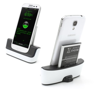 2 in 1 USB Cradle Dock + Battery Charger + Charging Cable for Samsung Galaxy S IV S4 i9500 i9502 i9505 - Black / White