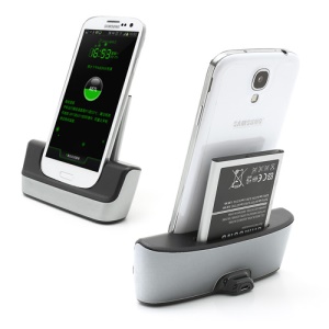 2 in 1 USB Cradle Dock + Battery Charger + Charging Cable for Samsung Galaxy S IV S4 i9500 i9502 i9505 - Black / Silver