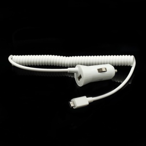 2A Coil Cord Auto In-Vehicle Car Charger w/ USB Port for Samsung Galaxy S4 i9500 / MicroUSB Smartphones - White