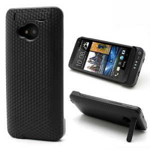 3800mAh Cubic Texture External Battery Charger Case w/ Stand for HTC One M7 801e