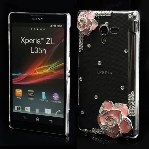 Pink Rose Flowers Rhinestone Case Shell for Sony Xperia ZL C6503 C6502 C6506 L35h