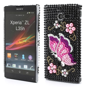 Rhinestone Butterfly Pearl Flowers Hard Case Cover for Sony Xperia ZL C6503 C6502 C6506 L35h