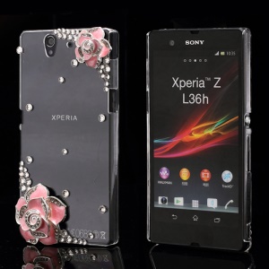 Glittery Diamond Pink Roses Sony Xperia Z L36h L36i C6603 Yuga Tough Crystal Case