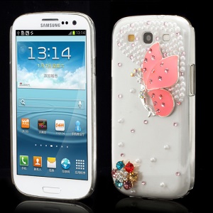 Vivid 3D Butterfly Rhinestone Pearl Case Cover for Samsung Galaxy S3 / III I9300 - Pink
