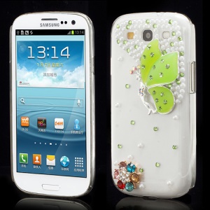 Vivid 3D Butterfly Rhinestone Pearl Case Cover for Samsung Galaxy S3 / III I9300 - Green