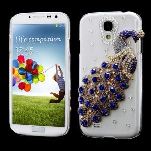 Luxury 3D Peacock Rhinestone Crystal Case for Samsung Galaxy S IV 4 i9500 i9505 - Dark Blue