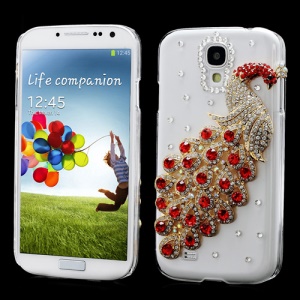 Luxury 3D Peacock Rhinestone Case Shell for Samsung Galaxy S IV 4 i9500 i9505 - Red