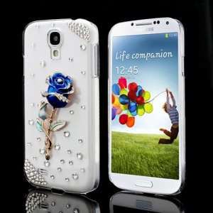 Glittering 3D Blue Rose Diamond Case Cover for Samsung Galaxy S IV 4 i9500 i9505