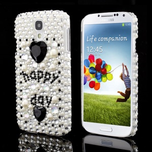Happy Day Pearl Diamante Hard Shell Cover for Samsung Galaxy S IV 4 i9500 i9505