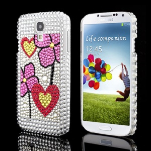 High Quality Pretty Flowers Hearts Samsung Galaxy S IV 4 i9500 i9505 Diamond Cover Case
