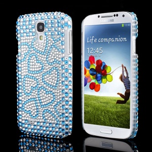Sparkle Blue Hearts Crystal Diamante Rhinestone Case for Samsung Galaxy S IV 4 i9500 i9505