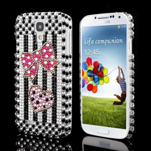 Lovely Bowknot Heart Vertical Stripe Diamond Case for Samsung Galaxy S IV 4 i9500 i9505