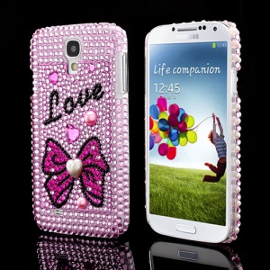 Samsung Galaxy S IV 4 i9500 i9505 Love Bowknot Pearl Rhinestones Hard Case