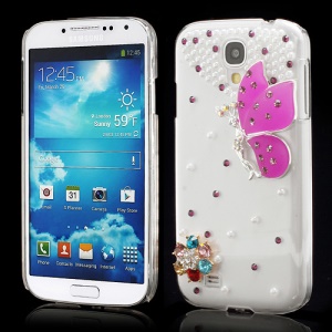 3D Butterfly Flowers Pearl Diamante Case Cover for Samsung Galaxy S4 i9500 i9502 i9505 - Purple